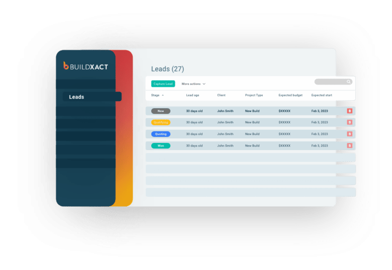 A stylised look at the lead management feature in Buildxact