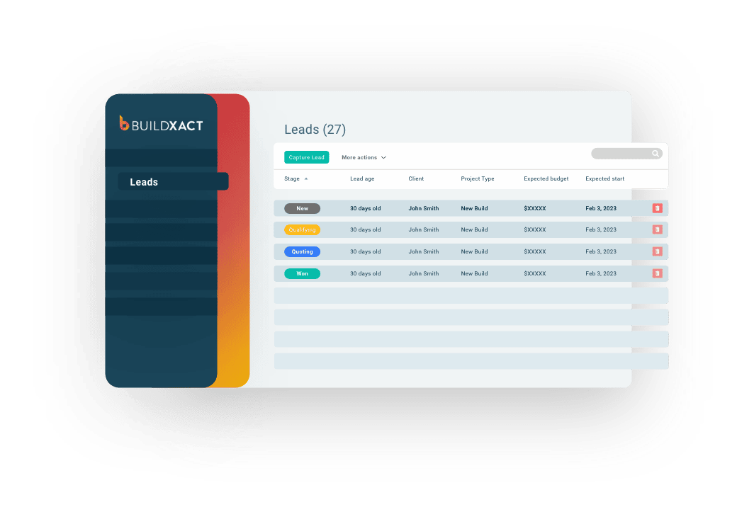 A stylised look at the lead management feature in Buildxact