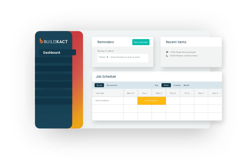 A stylised look at the Buildxact dashboard for builders
