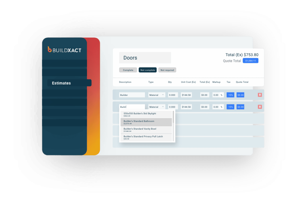 A stylised look at the estimating screen with pricelists and recipes