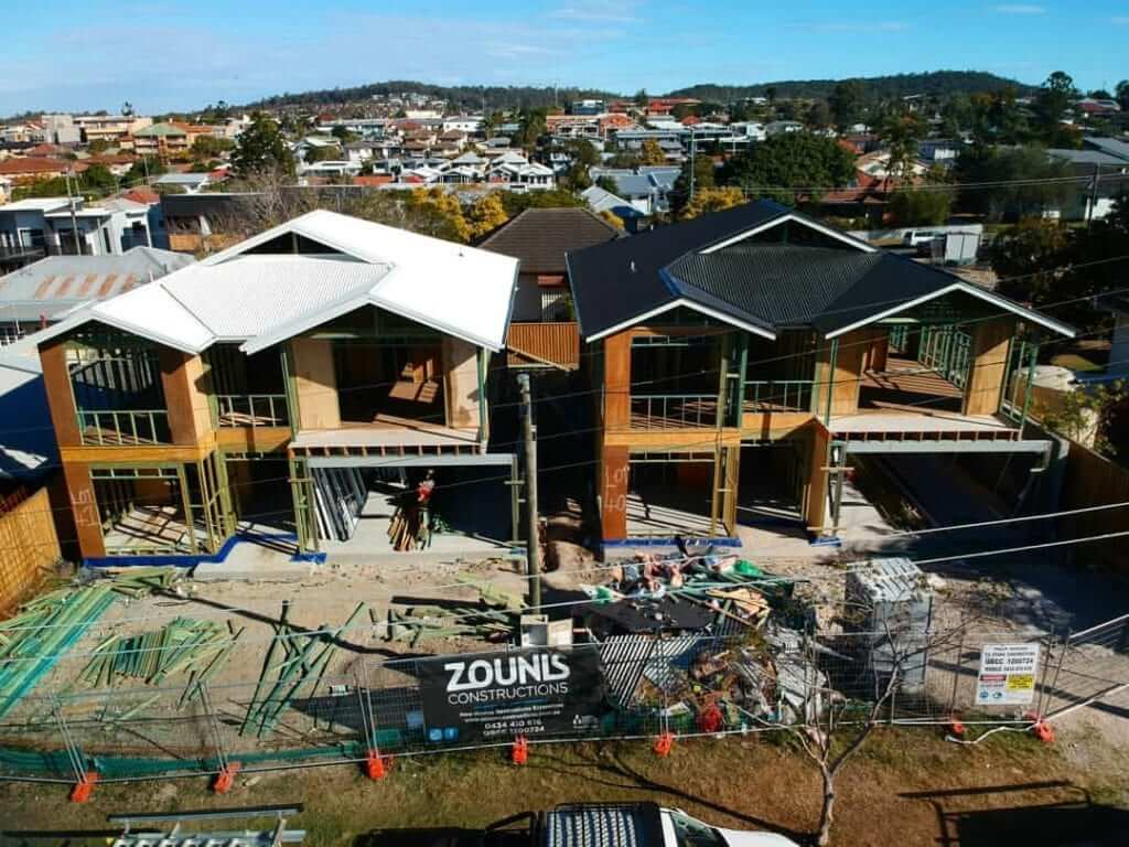 A construction site for two new homes