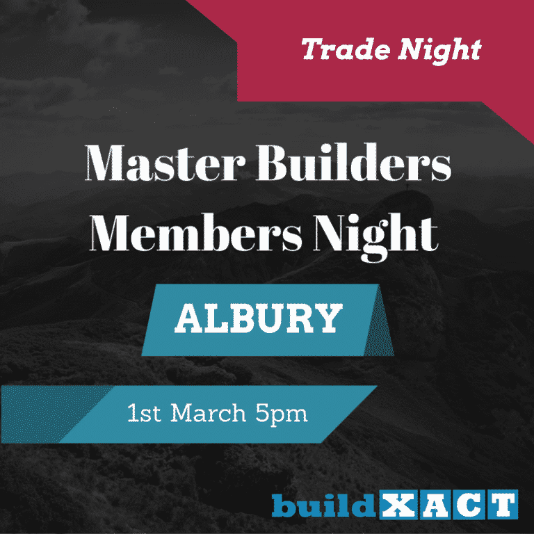 A banner image promoting the Master Builders Members Night in Albury 2016