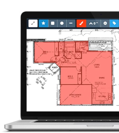 The Buildxact Takeoff Tool in a cutoff laptop screen