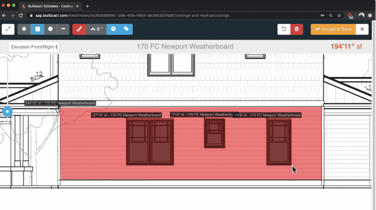 The Buildxact Takeoff Tool measuring a plan