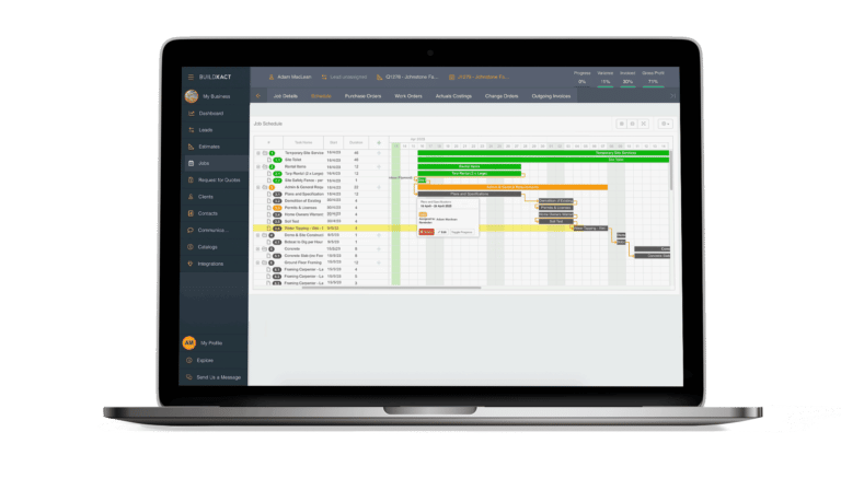 The Buildxact Scheduling screen on a laptop