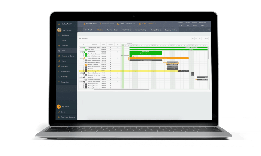 The Buildxact scheduling feature in a laptop screen