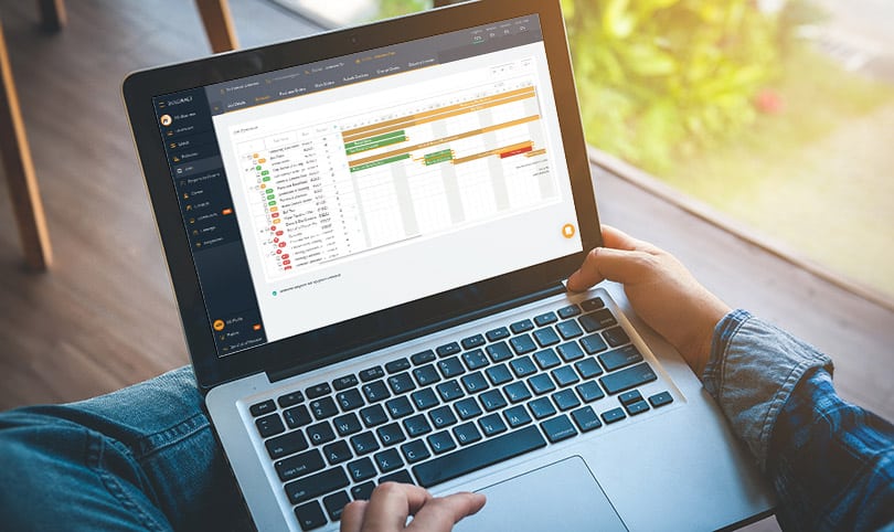 The Buildxact scheduling tool being used via laptop