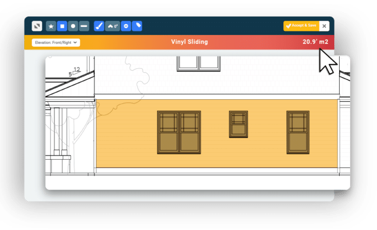 An area measurement using Buildxact's takeoff tool