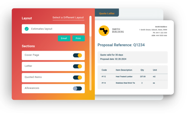 A concept of a customer quote letter generated by Buildxact.