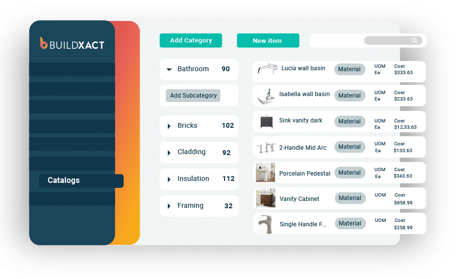 Supplier material prices are displayed in the Buildxact estimate tool