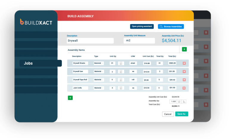 A list of estimate templates is shown is Buildxact