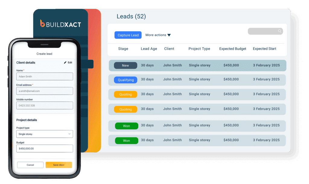 A conceptual image showing how Buildxact’s mobile app, Onsite, connects with Buildxact