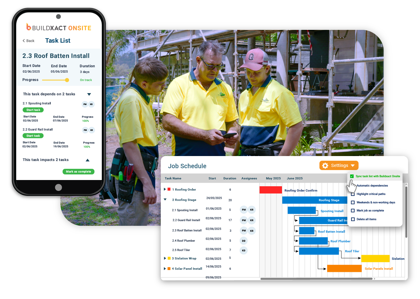 A conceptual image showing how site tasks are managed using Buildxact