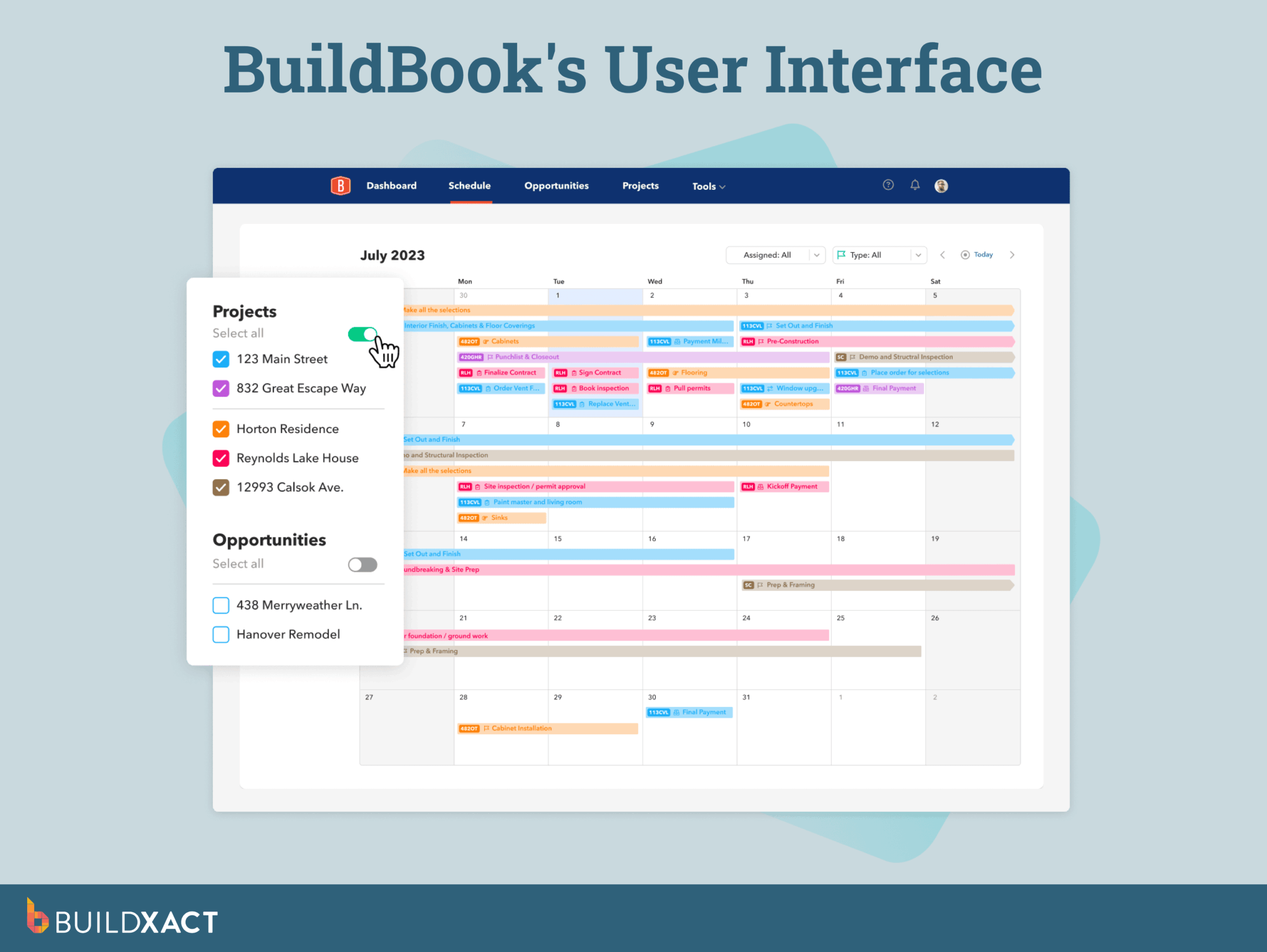 Screenshot showing the UI of BuildBook