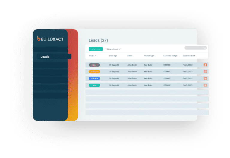 A stylised look at the lead management feature in Buildxact