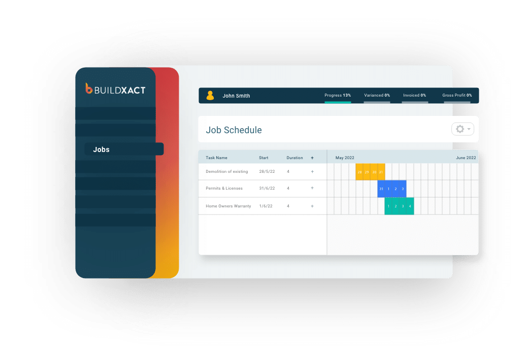 A stylized look at the scheduling feature of Buildxact