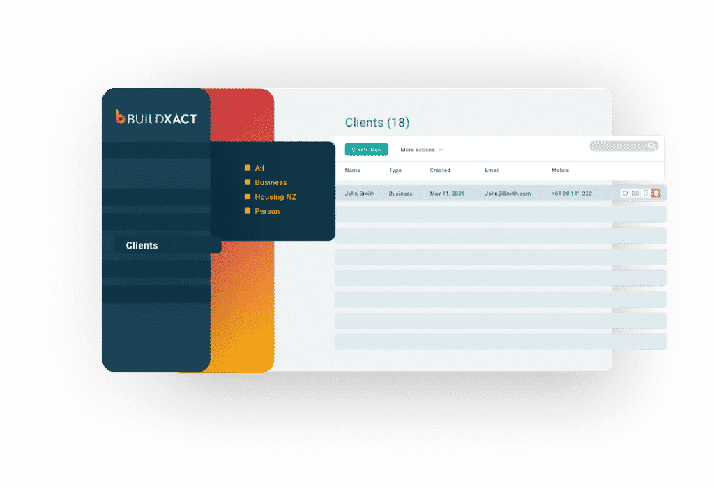 A stylized look at the dealer client list in Buildxact