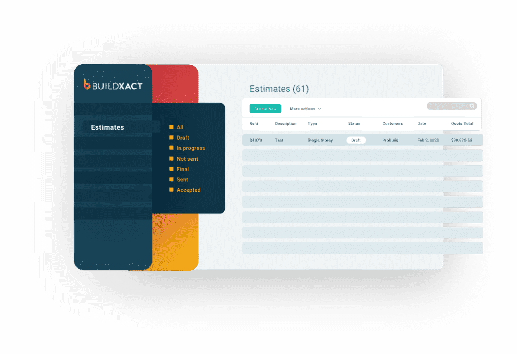 A stylised look at the estimating screen for suppliers in Buildxact