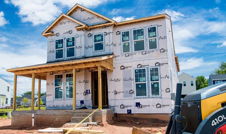 A construction site for a two storey home