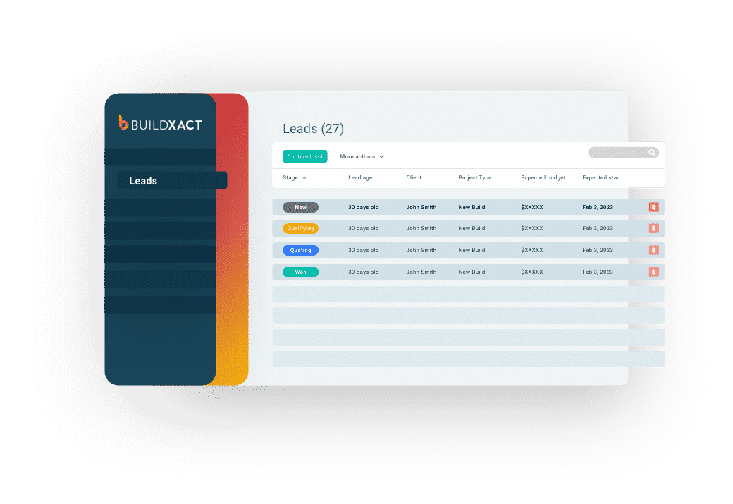 A stylised look at the lead management feature in Buildxact