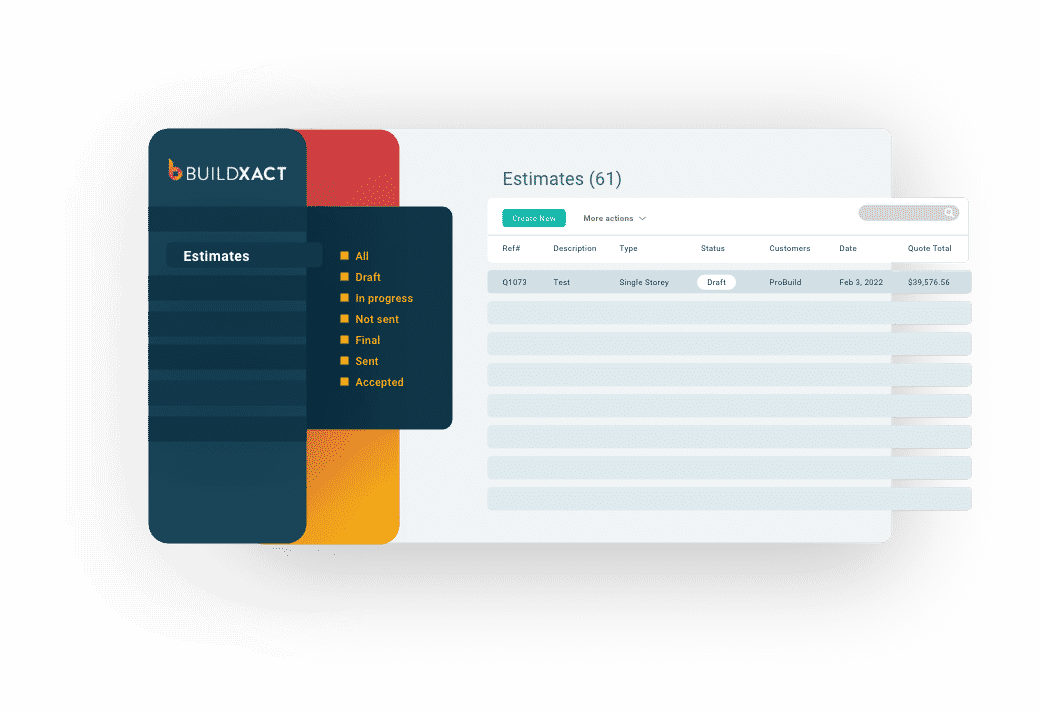 A stylised look at the estimating screen for suppliers in Buildxact