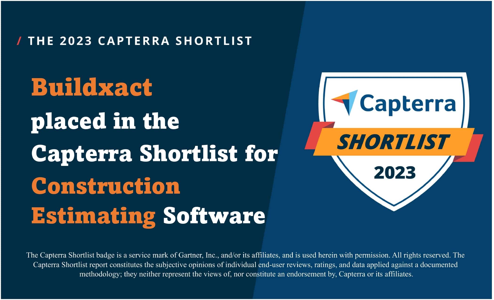 Banner detailing Buildxact listed among Capterra shortlist for construction estimating software.