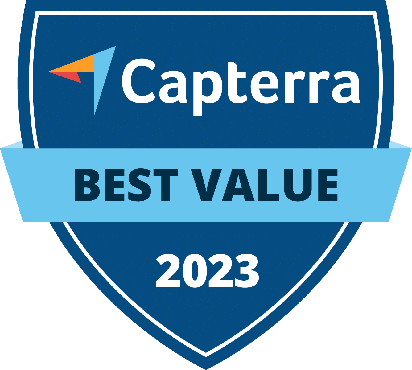 A badge from Capterra about Buildxact winning best value software in 2023