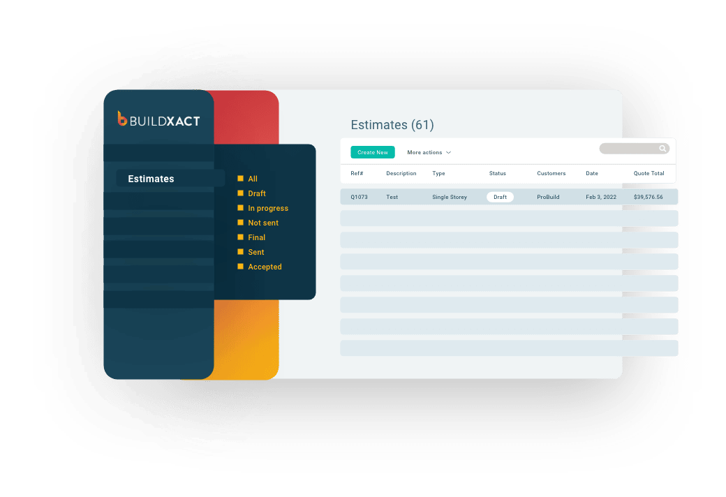 A stylised look at the estimating screen for suppliers in Buildxact