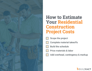 An image listing the steps for estimating the costs of a residential construction project