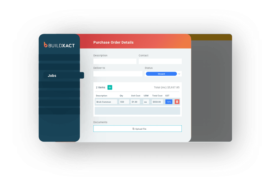 A stylized look at the purchase order function in Buildxact