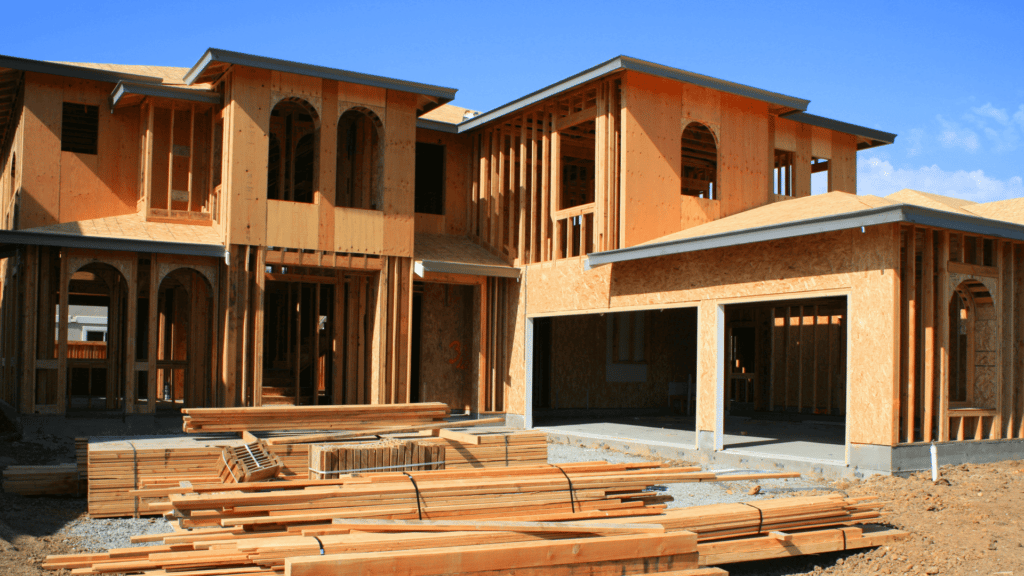 A fully framed home stands ready for the next stage in construction.