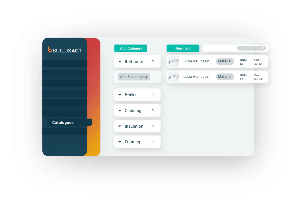 A stylised look at the dealer catalogue item screen in Buildxact