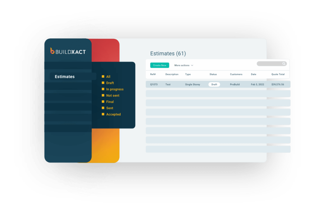 A stylised look at the estimating screen for dealers in Buildxact