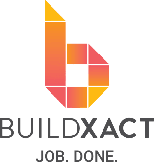 Vertical Buildxact logo with tagline: Job. Done.