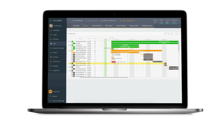 A look at the Buildxact scheduling screen in a laptop