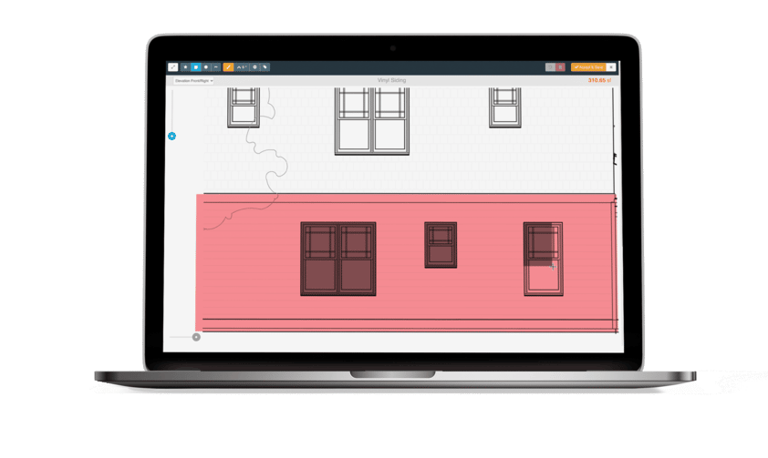 A Buildxact digital measurement of a wall drawn with a digital blueprint.