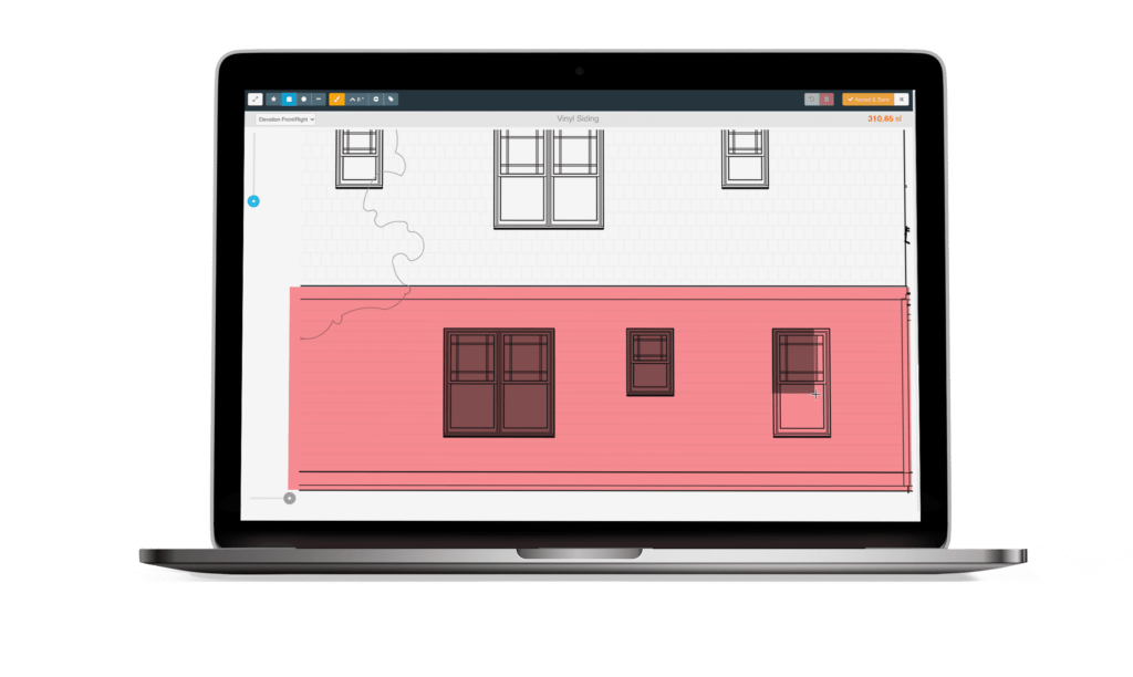 A Buildxact digital measurement of a wall drawn with a digital blueprint.