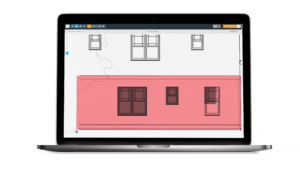 A Buildxact digital measurement of a wall drawn with a digital blueprint.