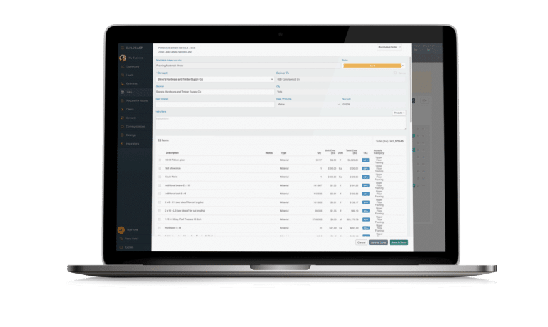 A laptop display of a purchase order for a US home project.