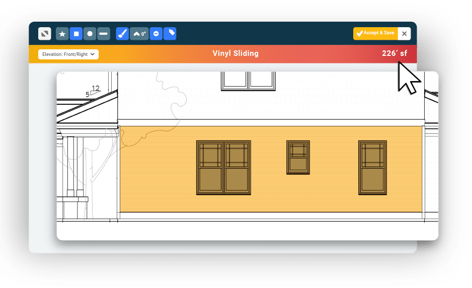 An area measurement using Buildxact's takeoff tool