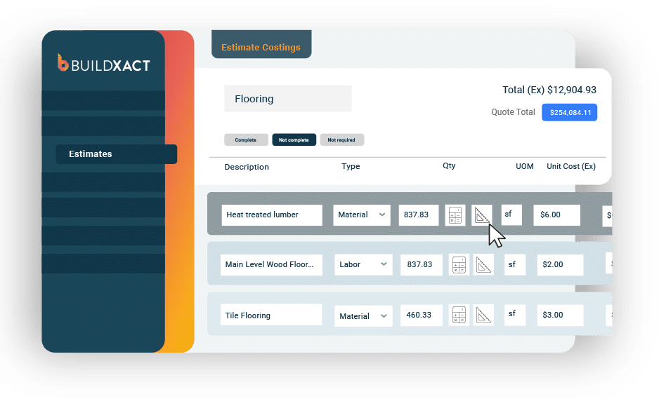 A link between Buildxact's estimate and takeoff tool is displayed