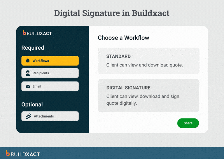 GIF showing the Digital Signature feature in Buildxact.
