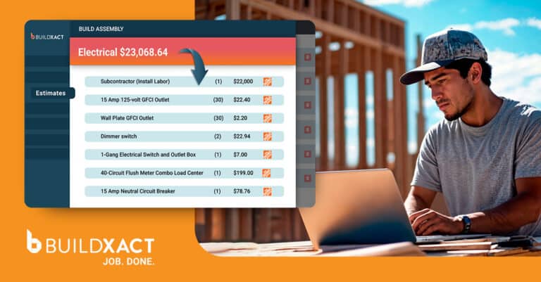 A rendering showing how Home Depot pricing integrates with Buildxact estimating tools