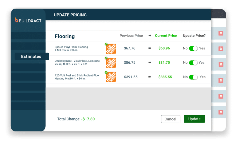 A concept of how Home Depot live pricing works within Buildxact