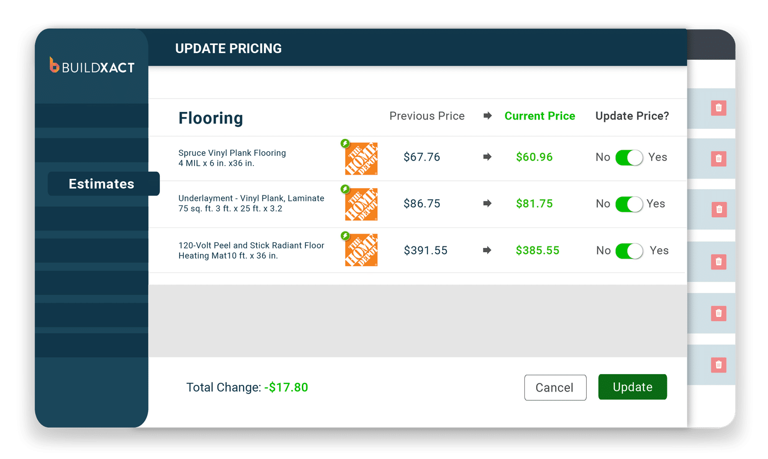 A concept of how Home Depot live pricing works within Buildxact