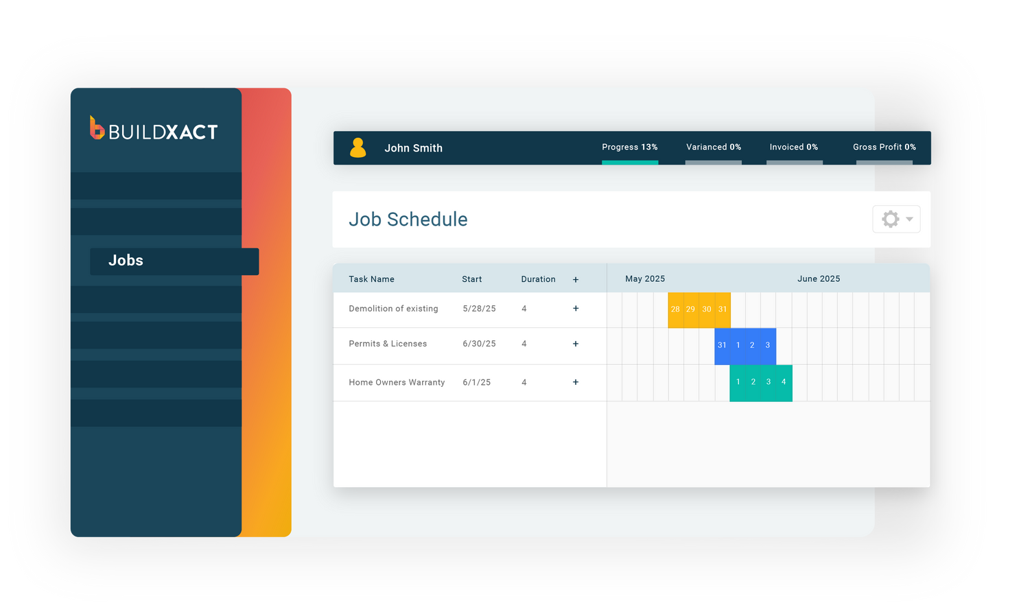 A conceptual image of Buildxact’s project scheduling tool