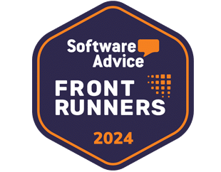 A badge describing a Software Advice award called Front Runners