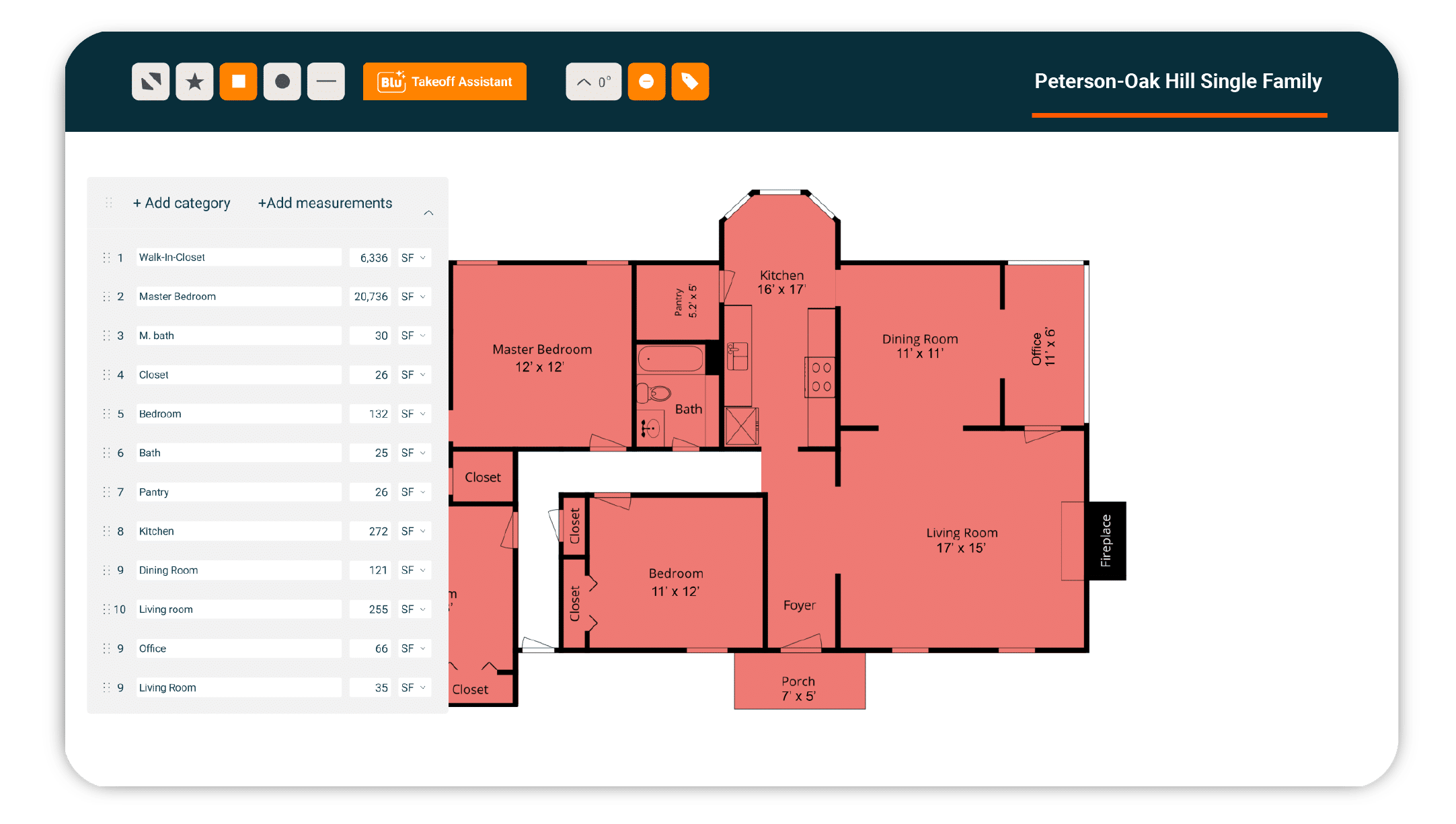 Buildxact software showing takeoff assistant feature
