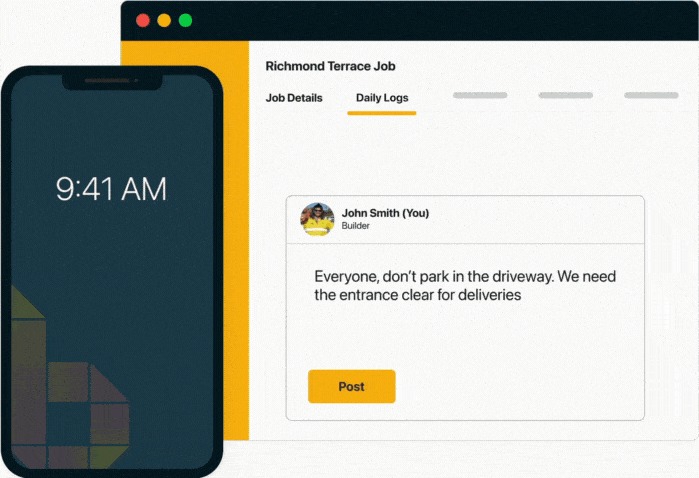 GIF showing Buildxact's daily log interface