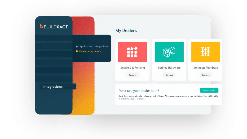Screenshot of Buildxact's dealer portal interface
